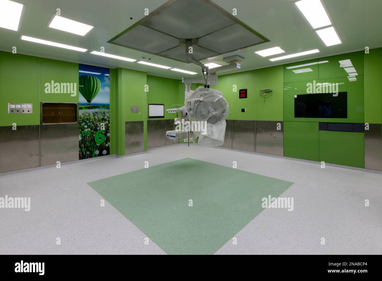 Brand new modern Hospital Operating Room with blue and green flooring