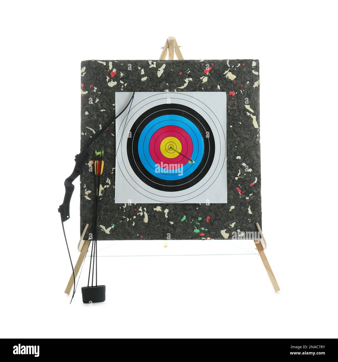 Bow, arrows and archery target on white background Stock Photo Alamy