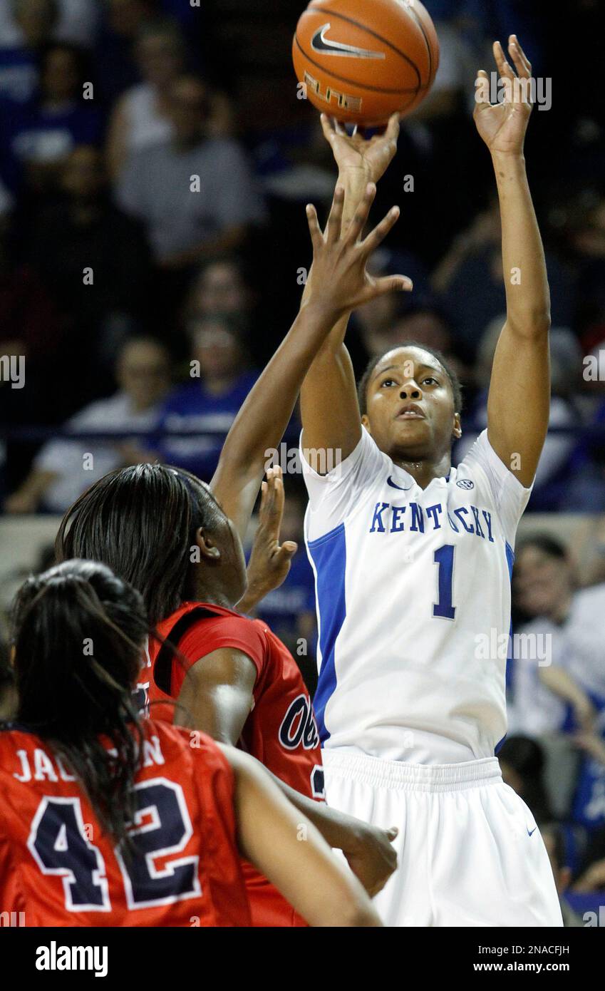 Kentucky's A'dia Mathies (1) shoots behind Mississippi's Danielle ...