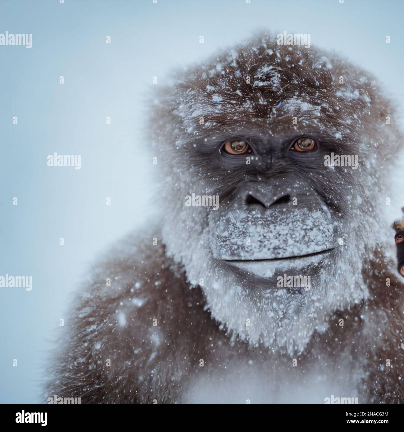 Yeti, Bigfoot in snowy landscape Stock Photo