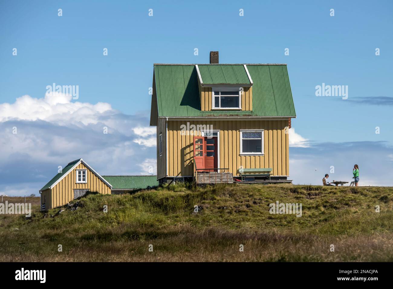 House in the town of Flatey, Iceland, a former fishing village that is now a tourist destination. Stock Photo