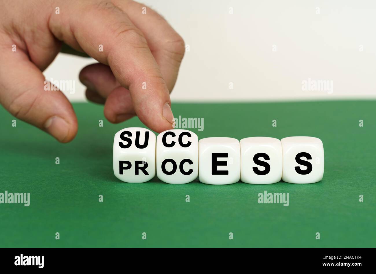 On a green surface are white cubes with the inscription - SUCCESS or ...