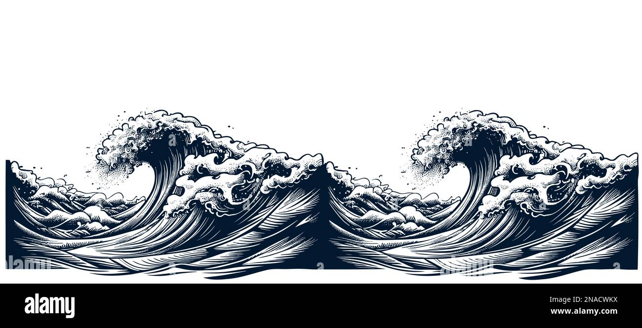 Sea wave with foam hand drawn sketch illustration Stock Vector Image