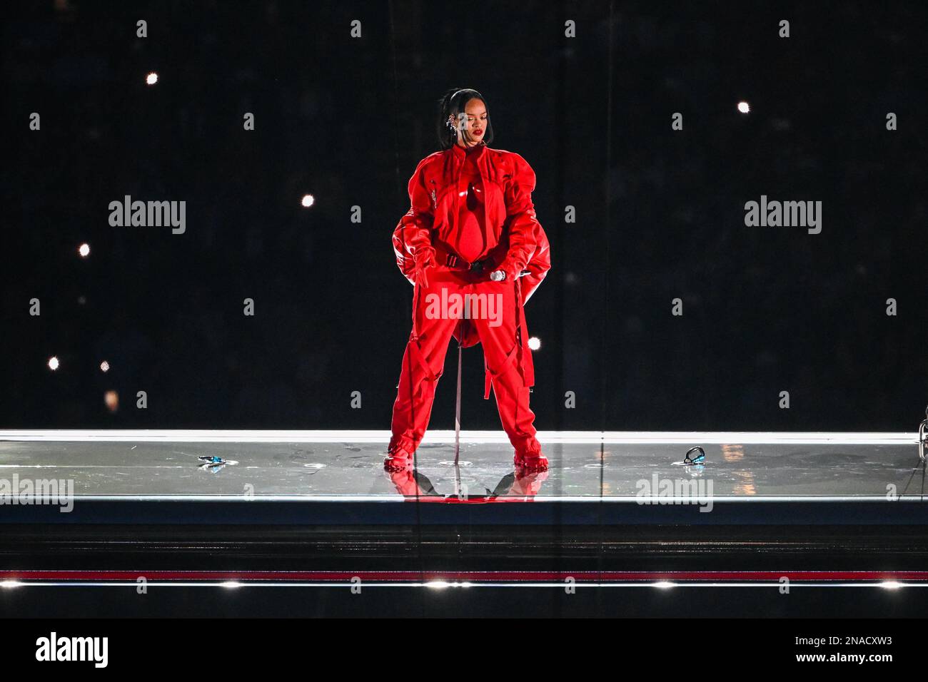 Rihanna performs during the Apple Music halftime show at Super Bowl