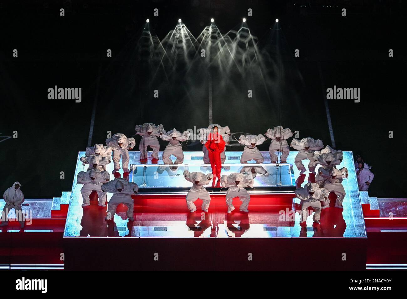 Rihanna performs during the Apple Music halftime show at Super Bowl