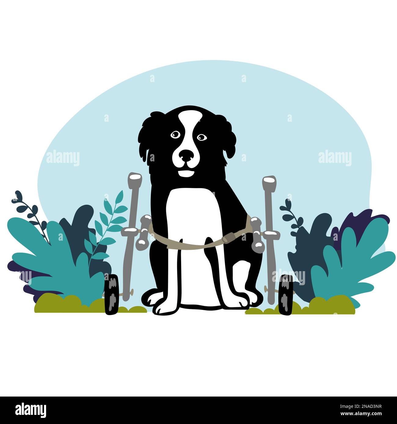Dog in a wheelchair for the hind paws. Vector illustration in a flat style, Stock Vector