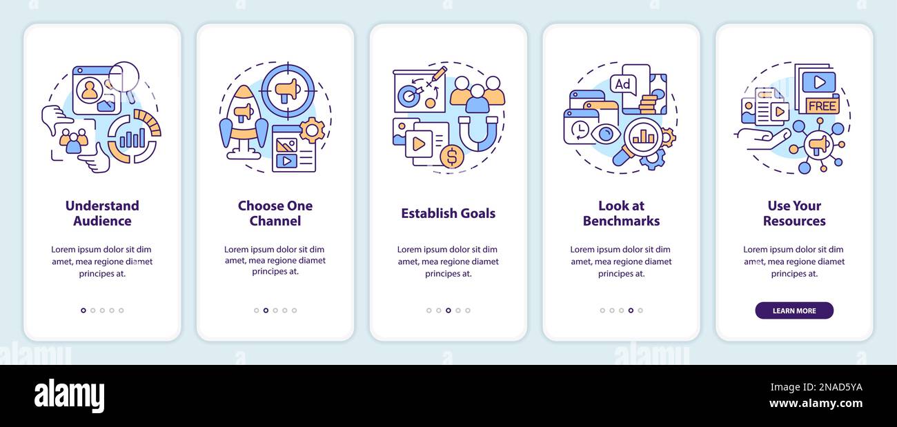 Start social media advertising onboarding mobile app screen Stock ...