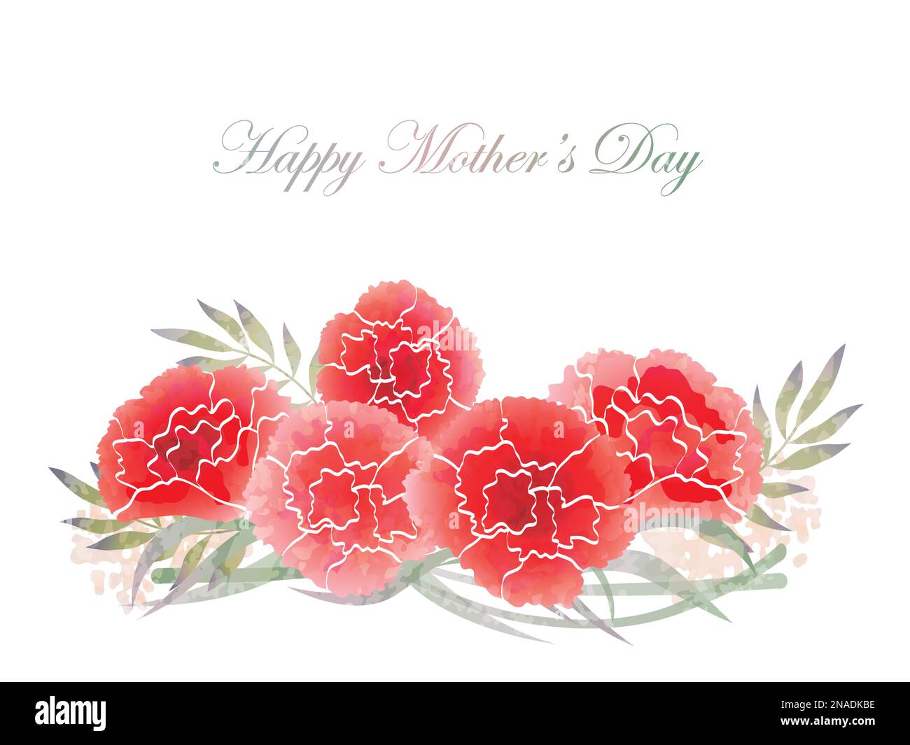 Happy Mother’s Day Vector Card Template With Watercolor Carnation Illustration And Text Space. Stock Vector