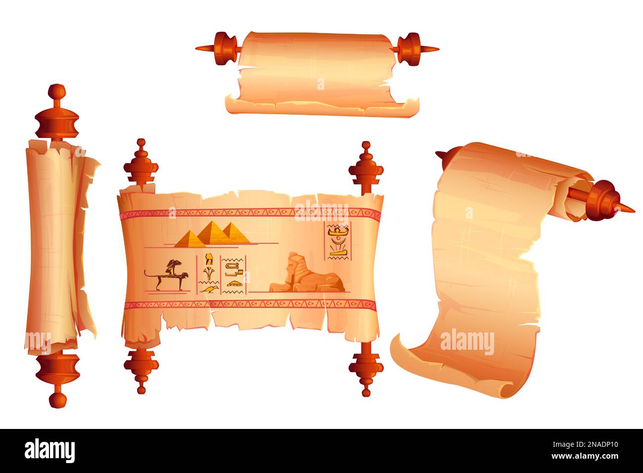 Ancient Egypt papyrus scroll cartoon vector set, blank and with ...