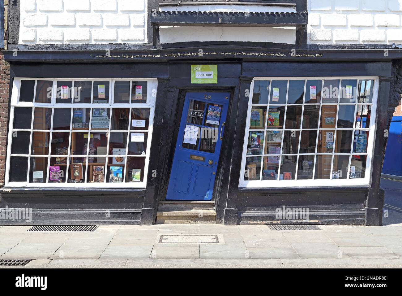 CANTERBURY, GREAT BRITAIN - MAY 15, 2014: This is a showcase of an old bookstore in a warped old house on Palace Street. Stock Photo
