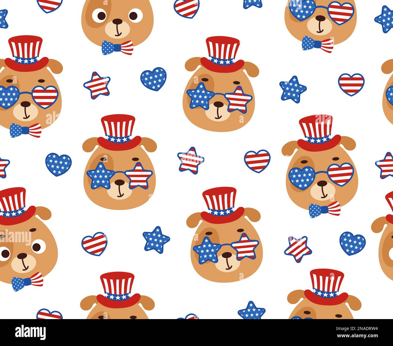Cute little dog head in USA patriotic hat seamless childish pattern ...