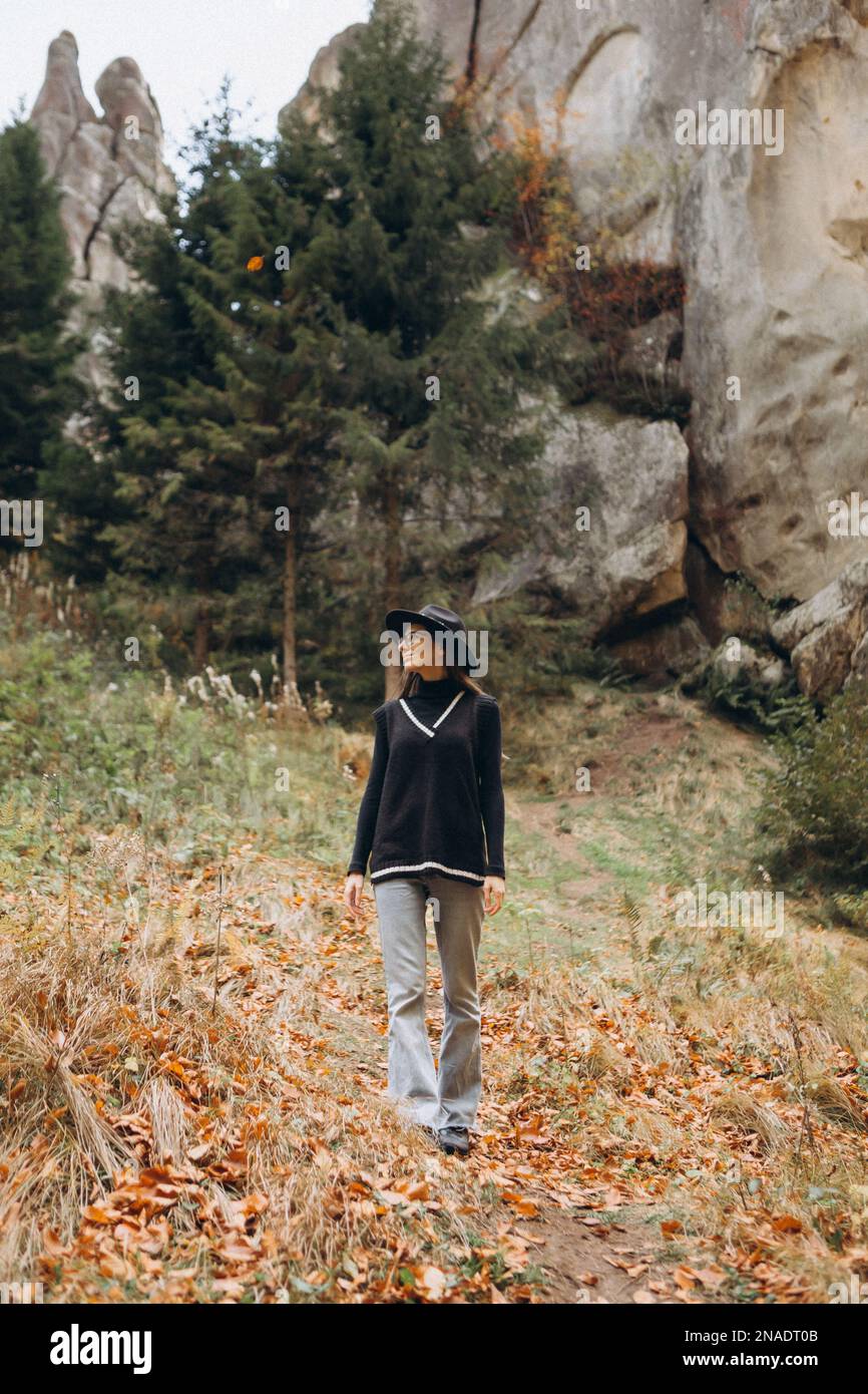 White woman walks through road hi-res stock photography and images - Alamy