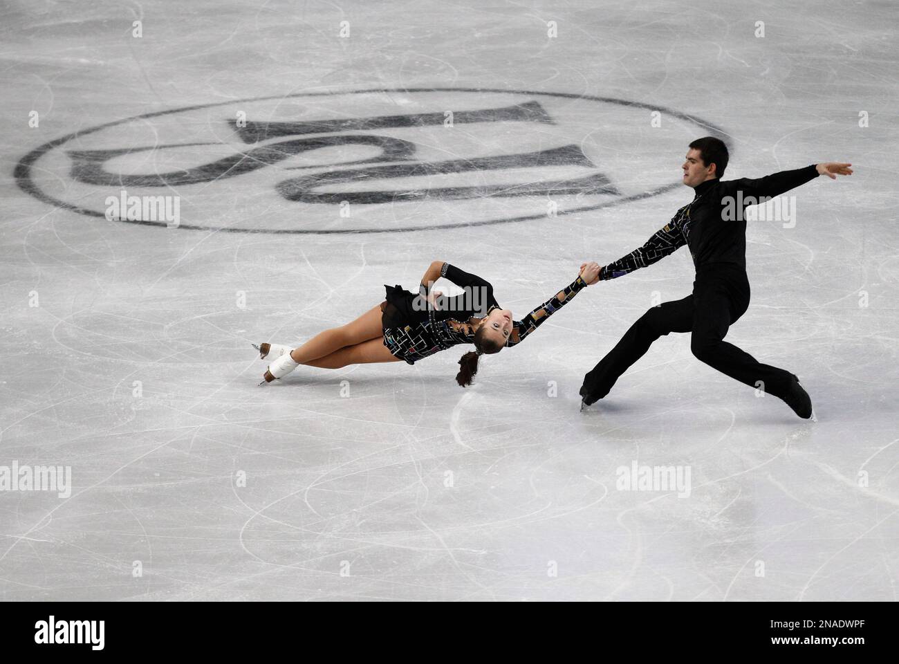 Alexandra Herbrikova and Rudy Halmaert of Czech Republic perform in the  Pairs Free Skating program competition at the European Figure Skating  Championships in Sheffield, England, Thursday, Jan. 26, 2012. (AP Photo/Jon  Super