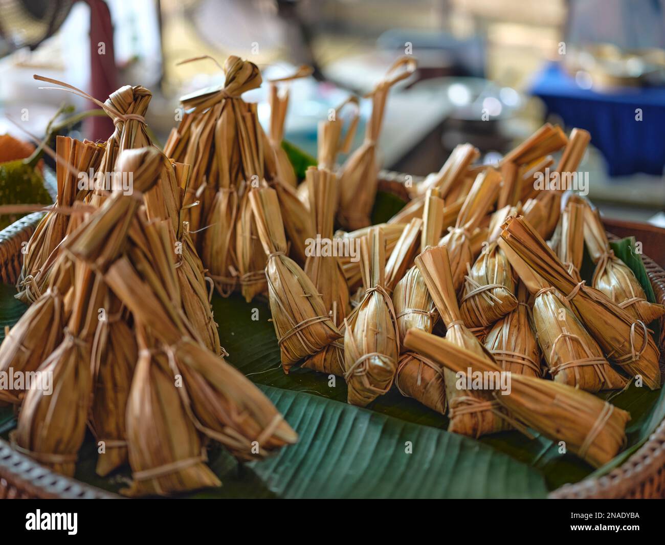 Traditional Thai food style, Glutinous rice steamed with banana wrap