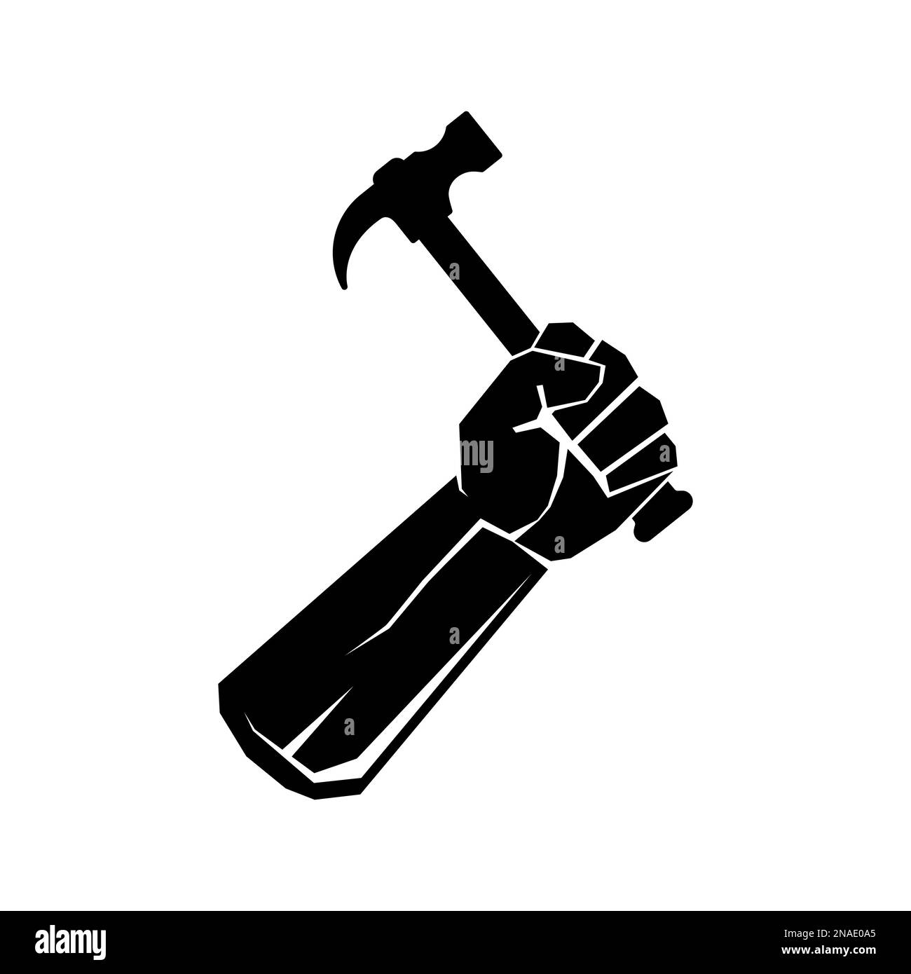 Hand holding hammer. Fist with hammer. Hand with hammer. Construction
