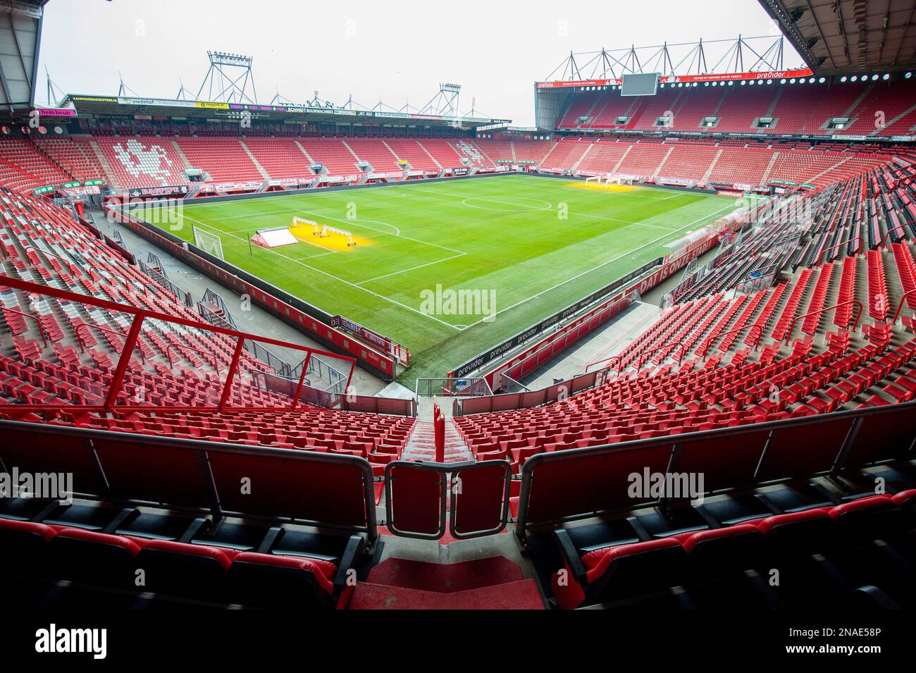 ENSCHEDE, THE NETHERLANDS - JAN 24, 2023: Interior of the soccer stadium of the Dutch football club FC Twente. Stock Photo