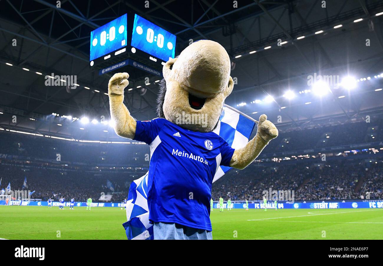 Bundesliga, Veltins Arena, FC Schalke 04 vs VfL Wolfsburg; Schalke mascot Erwin Stock Photo