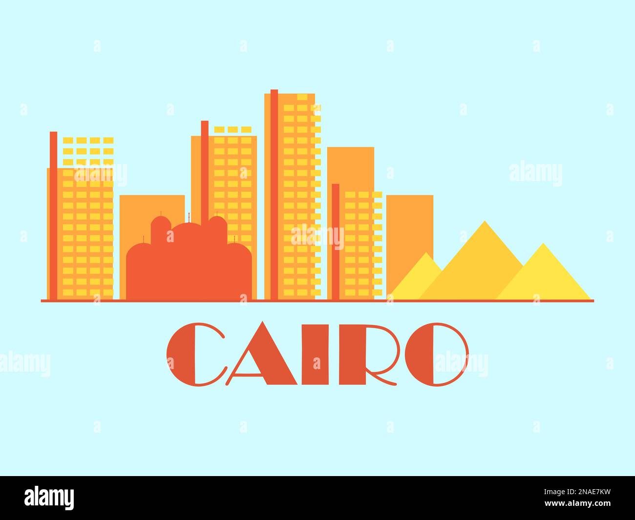Cairo landscape in vintage style. Retro banner of Cairo with ancient Egyptian pyramids and houses in linear style. Design for print, posters and promo Stock Vector
