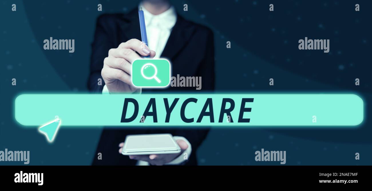 Text caption presenting Daycare, Business showcase offering care to