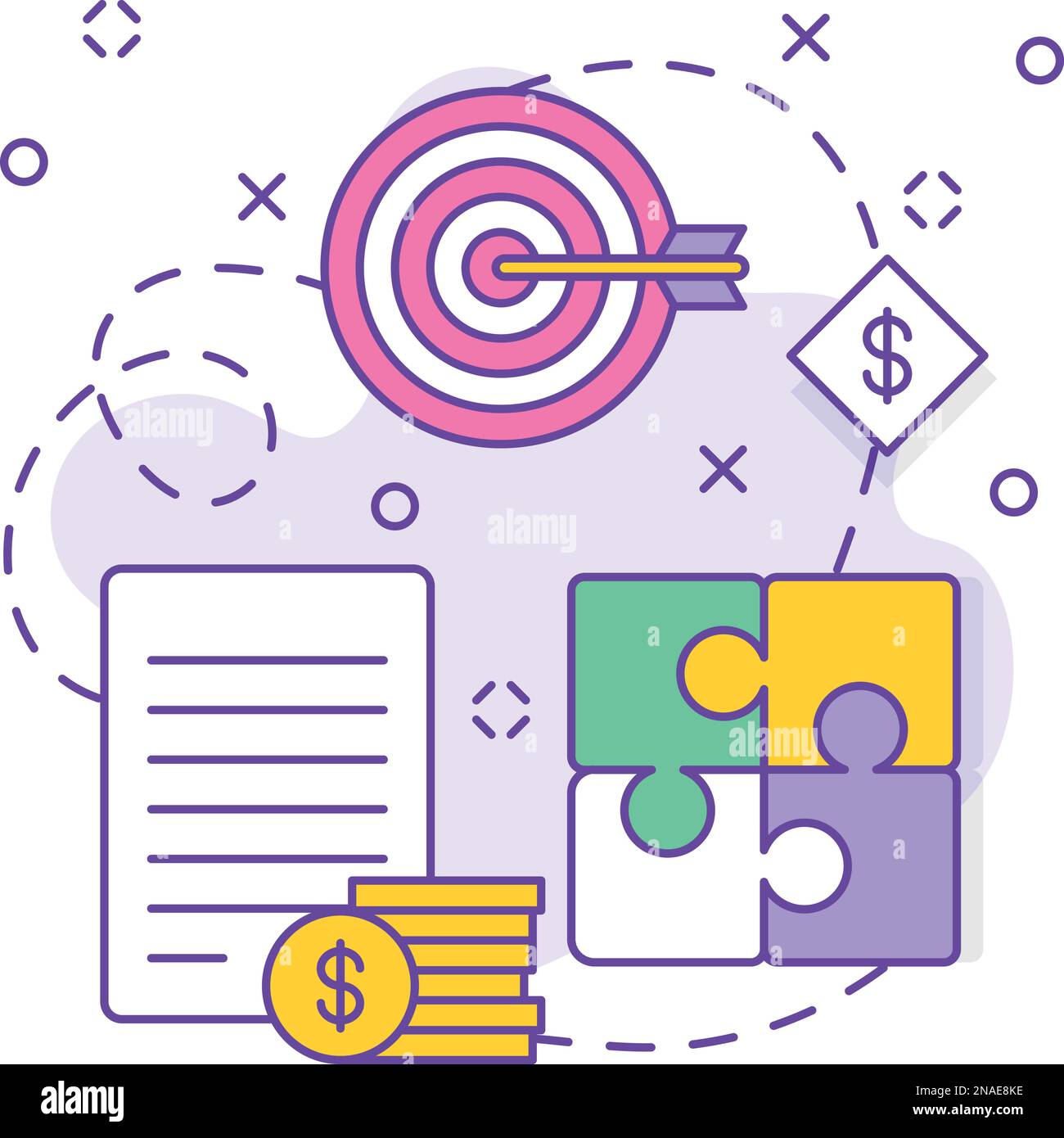 Create an estate plan vector design, business corporation Joint partnerships Sales and Marketing management monetary targets you strive to hit Concept Stock Vector