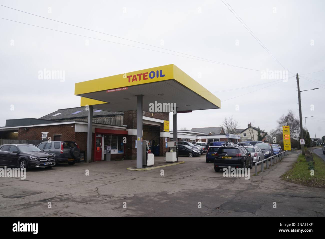 The Tate Oil garage in St Michael's on Wyre, Lancashire, as police continue their search for missing woman Nicola Bulley, 45, who vanished on January 27 while walking her springer spaniel Willow shortly after dropping her daughters, aged six and nine, at school. Picture date: Monday February 13, 2023. Stock Photo