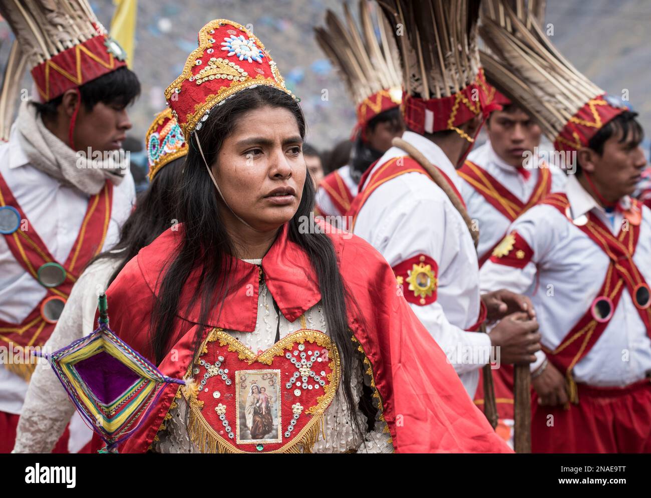 Pilgrims in traditional clothing celebrating Quyllurit'i festival Stock Photo
