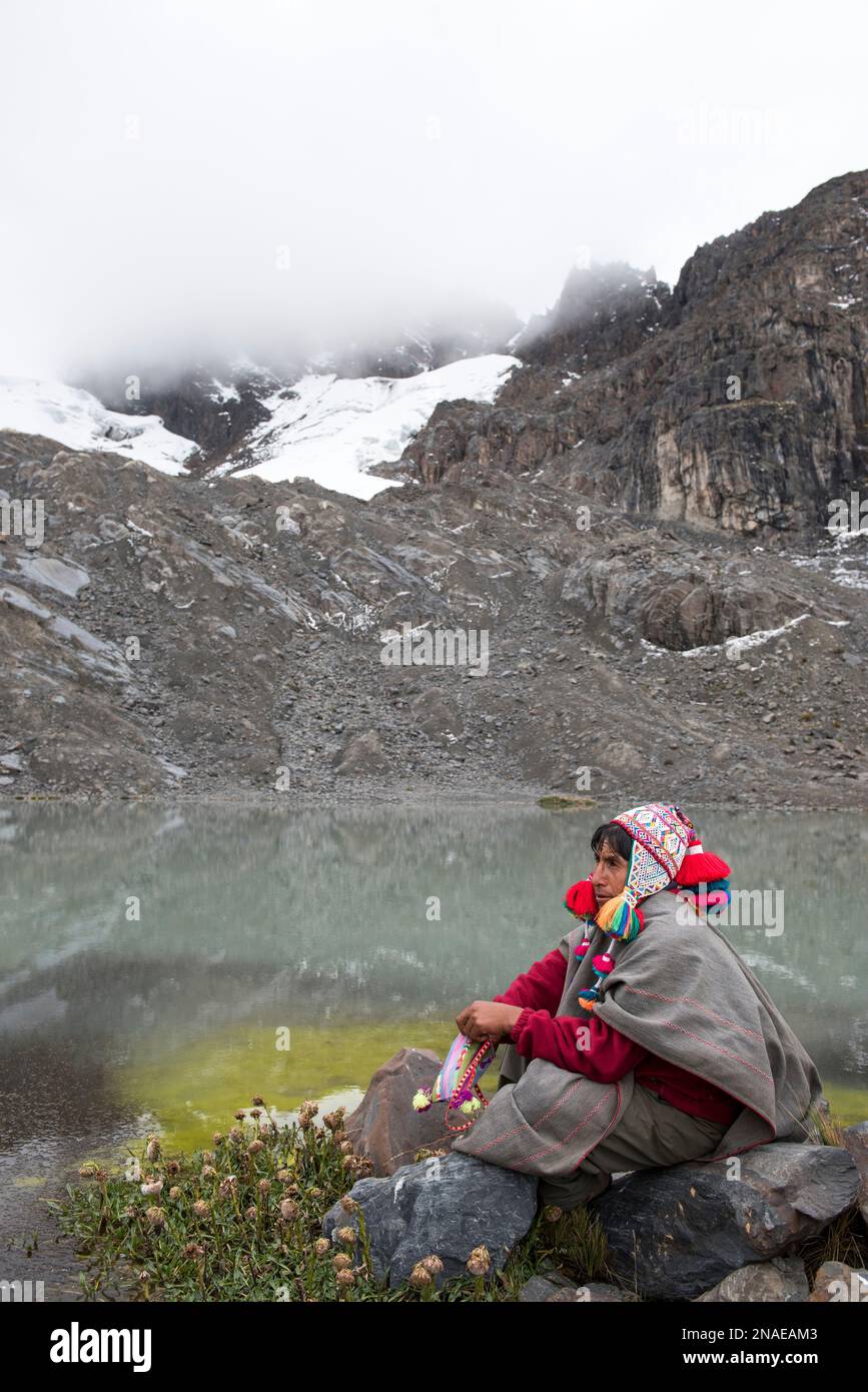 Shaman high in the Andes Stock Photo