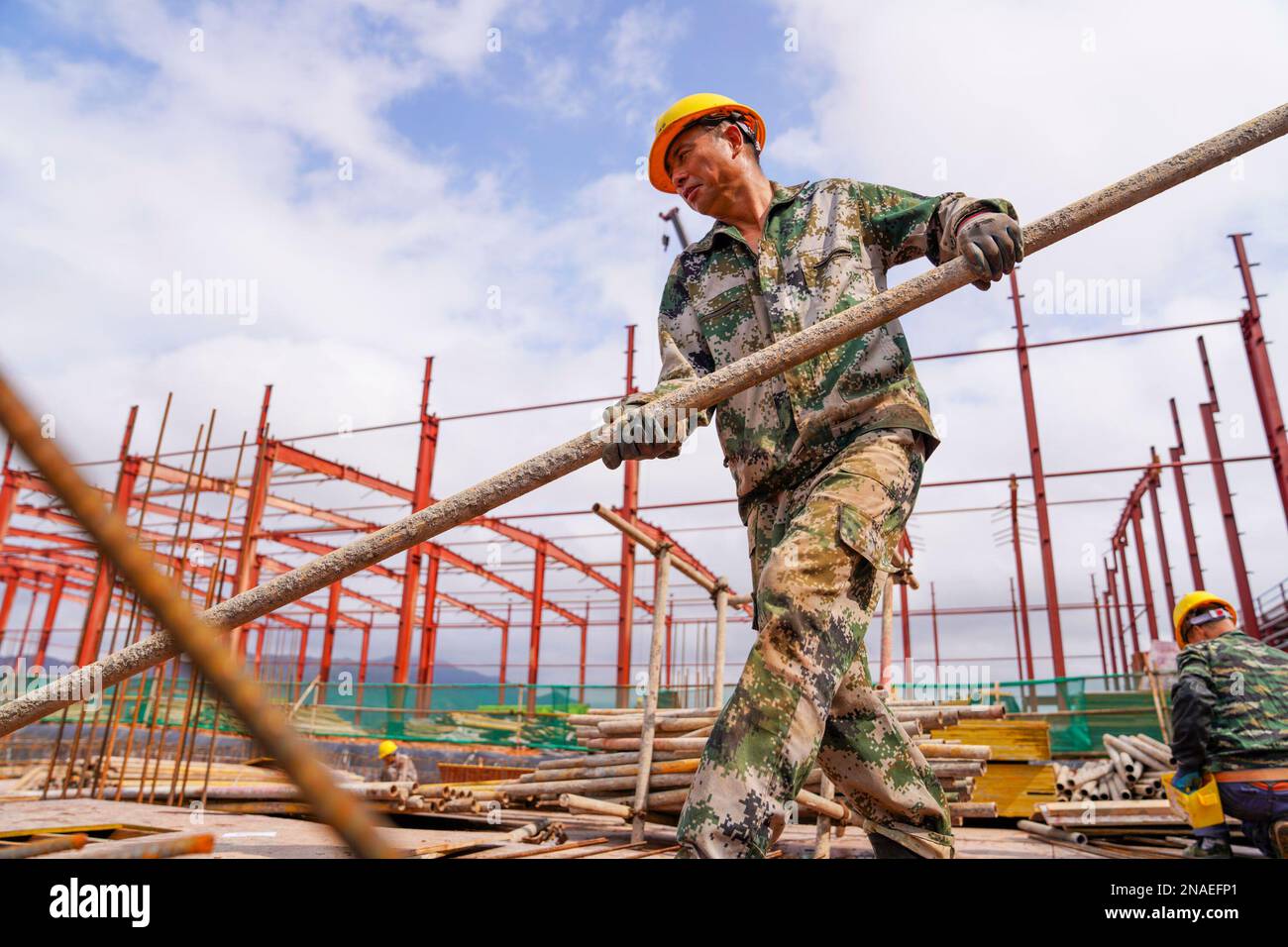 GANZHOU, CHINA - FEBRUARY 12, 2023 - Workers install steel structures ...