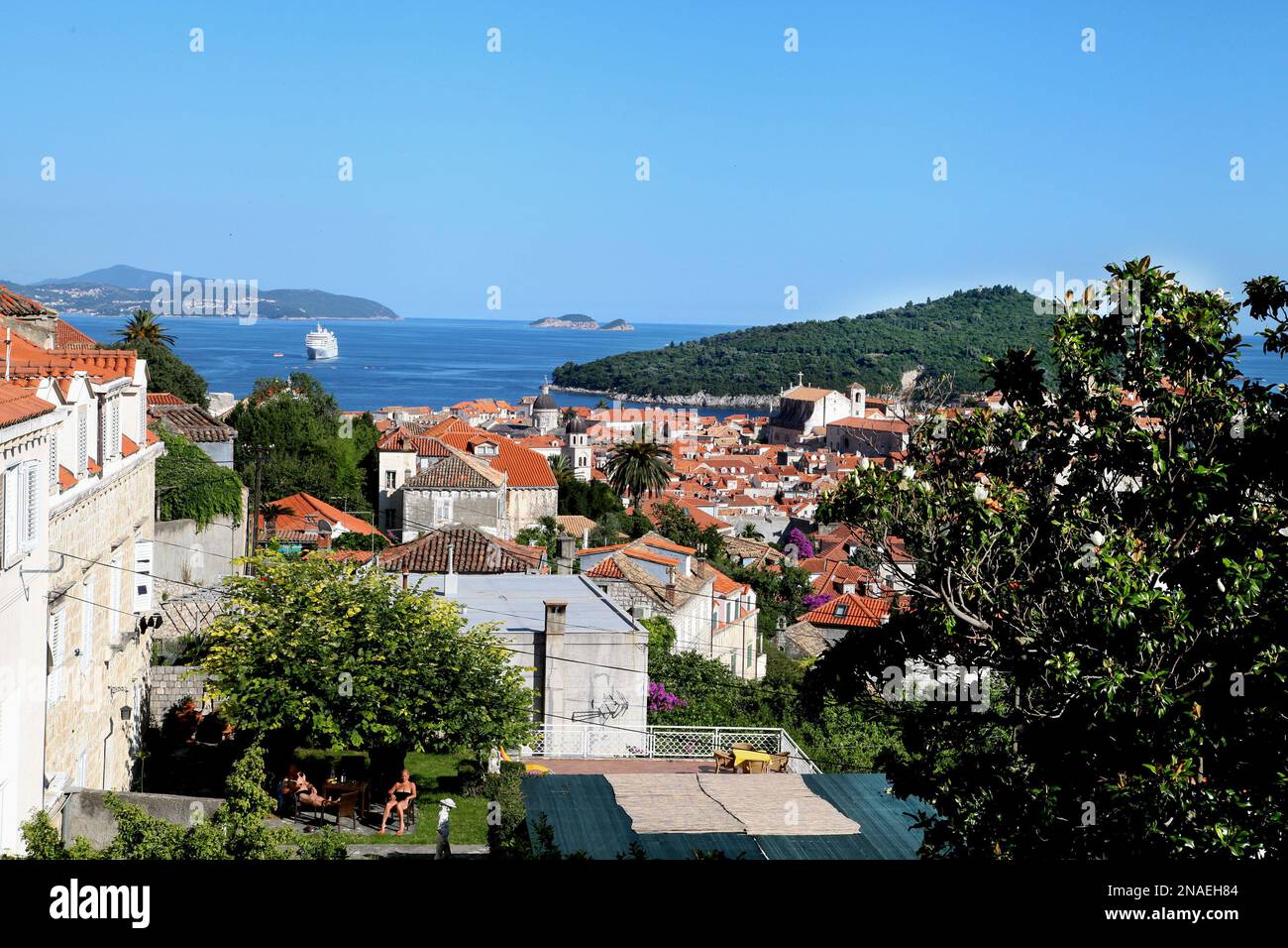 DUBROVNIK,CROATIA :Residential buildings outside the wall out towards the harbor from old part of town Stock Photo