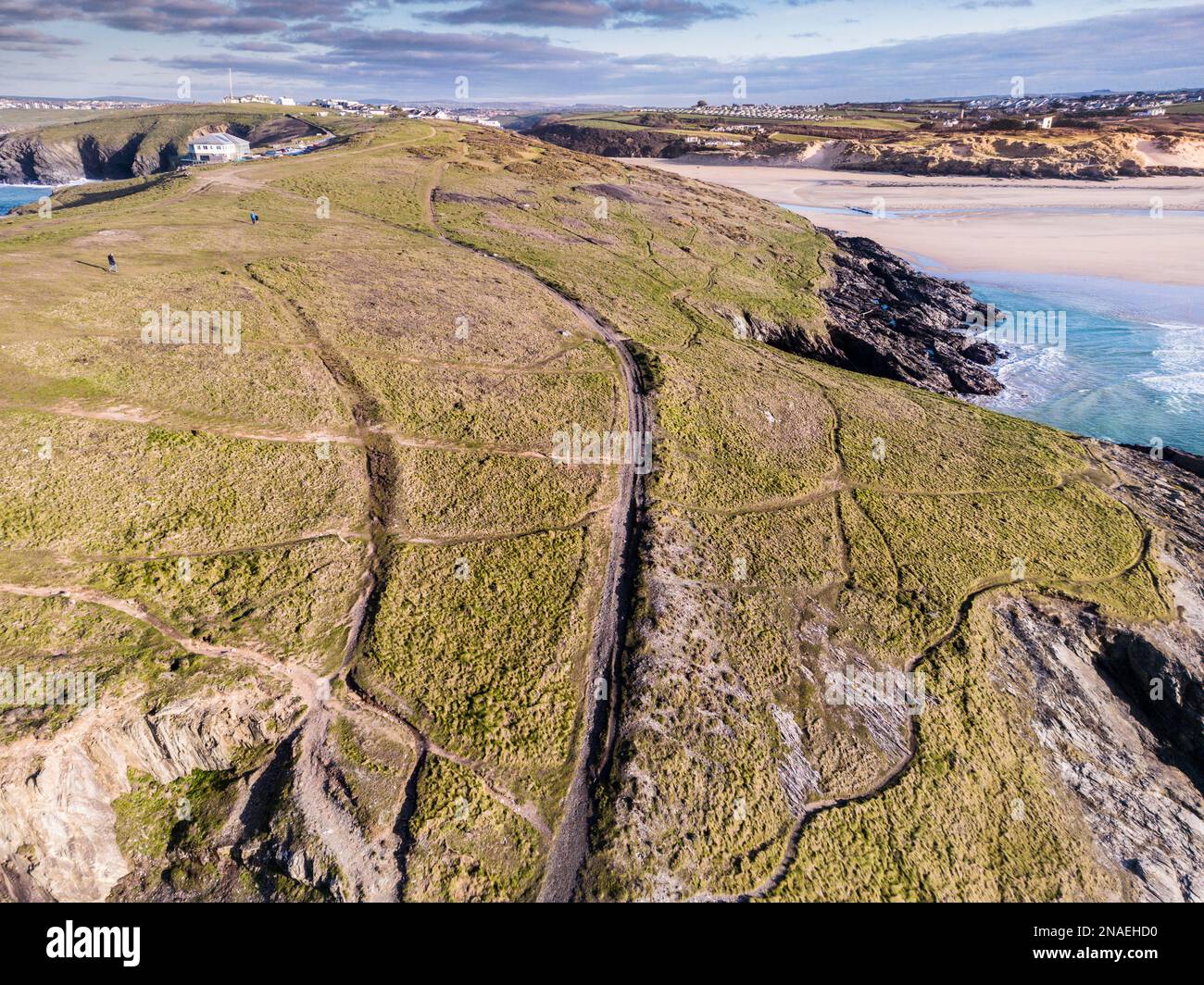 A spectacular aerial view of footpaths on the windswept and rugged The ...