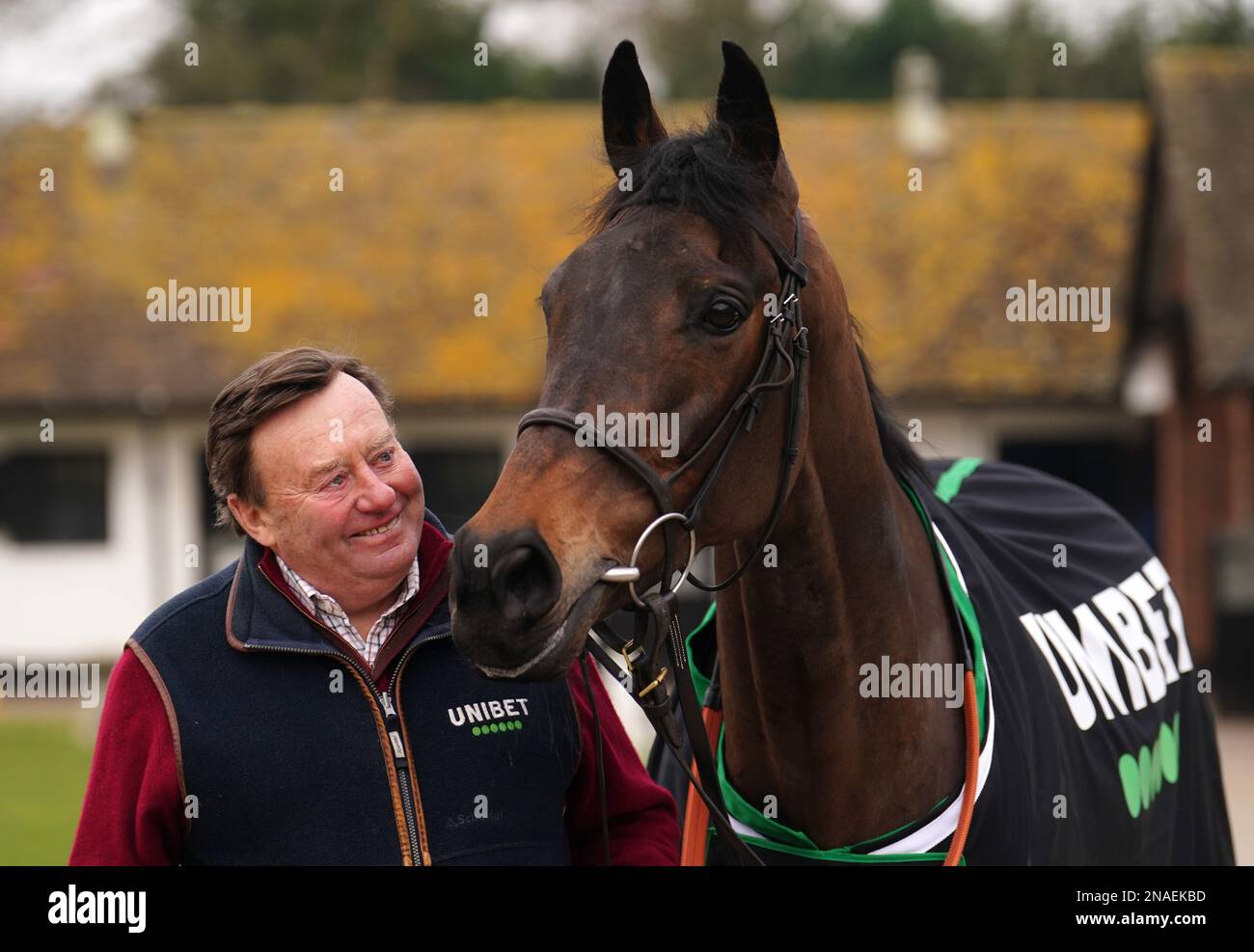 Trainer Nicky Henderson and Epatante during a visit to Nicky Henderson