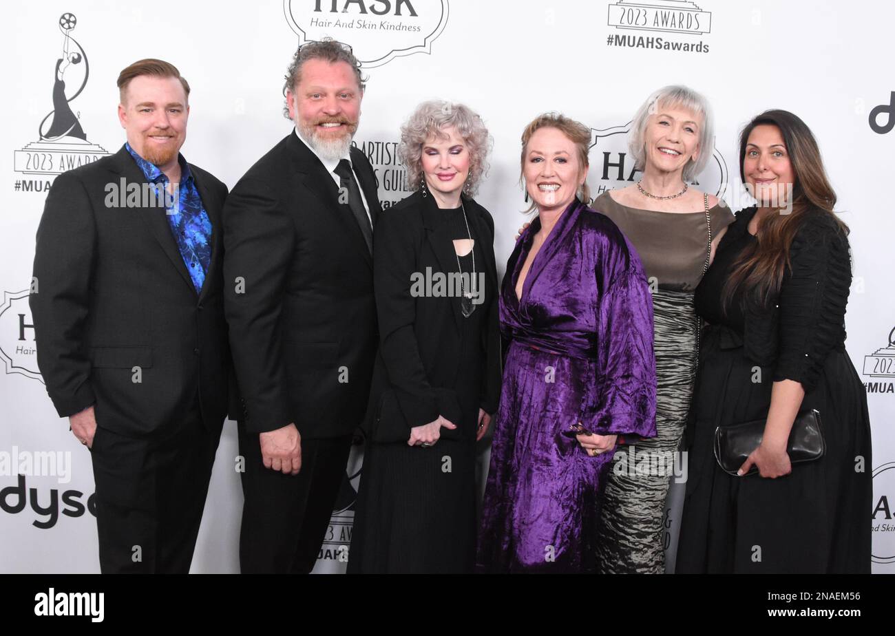 Beverly Hills, California, USA 11th February 2023 (L-R) Josh Foster, Christian Tinsley, Dawn V. Dudley, Dominie Till, Gunn Espegard and Renee Vaca attend the 10th Annual Make-Up Artists & Hair Stylists Guild Awards at The Beverly Hilton Hotel on February 11,2023 in Beverly Hills, California, USA. Photo by Barry King/Alamy Stock Photo Stock Photo