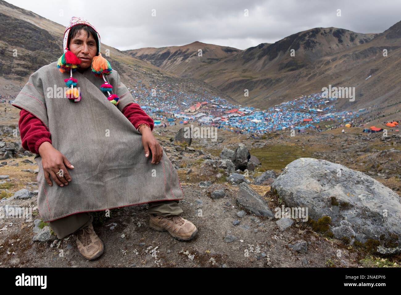 Shaman high in the Andes Stock Photo