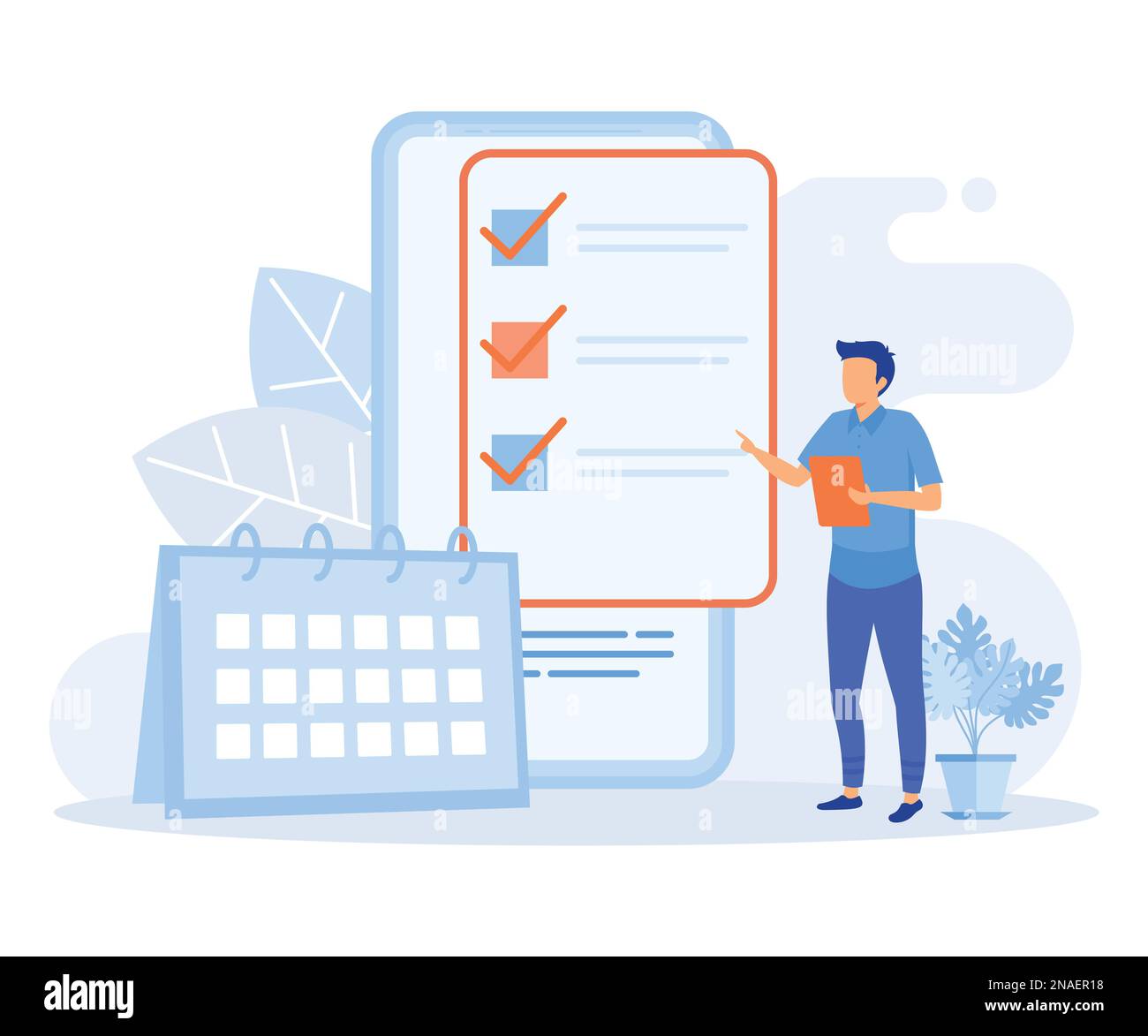 Schedule planning illustration. Characters planning work tasks, filling