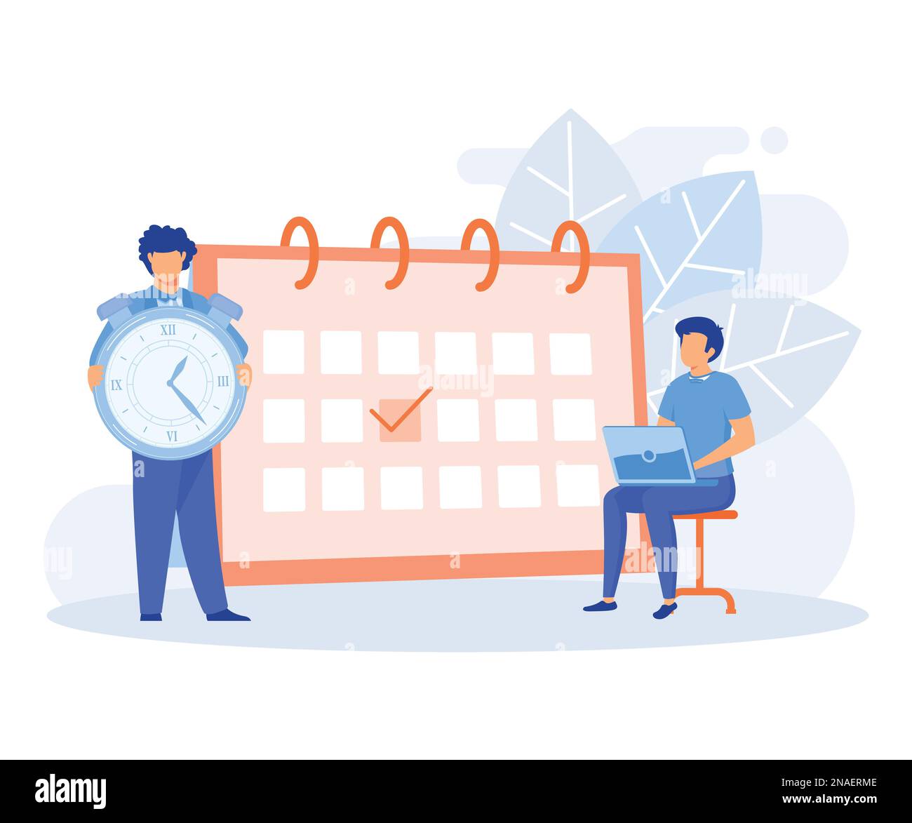 Schedule planning illustration. Characters planning work tasks, filling