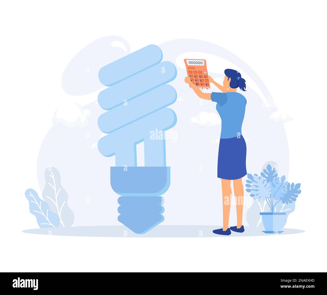 Sustainability illustration. Characters reduce energy consumption at