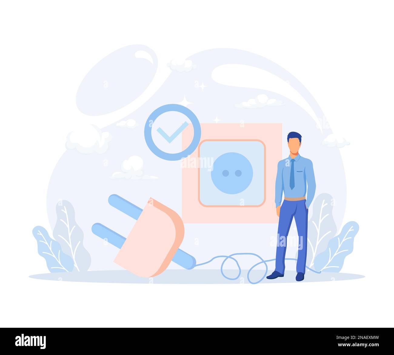 Sustainability illustration. Characters reduce energy consumption at