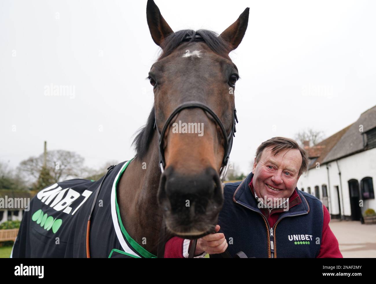 Trainer Nicky Henderson and Constitution Hill during a visit to Nicky