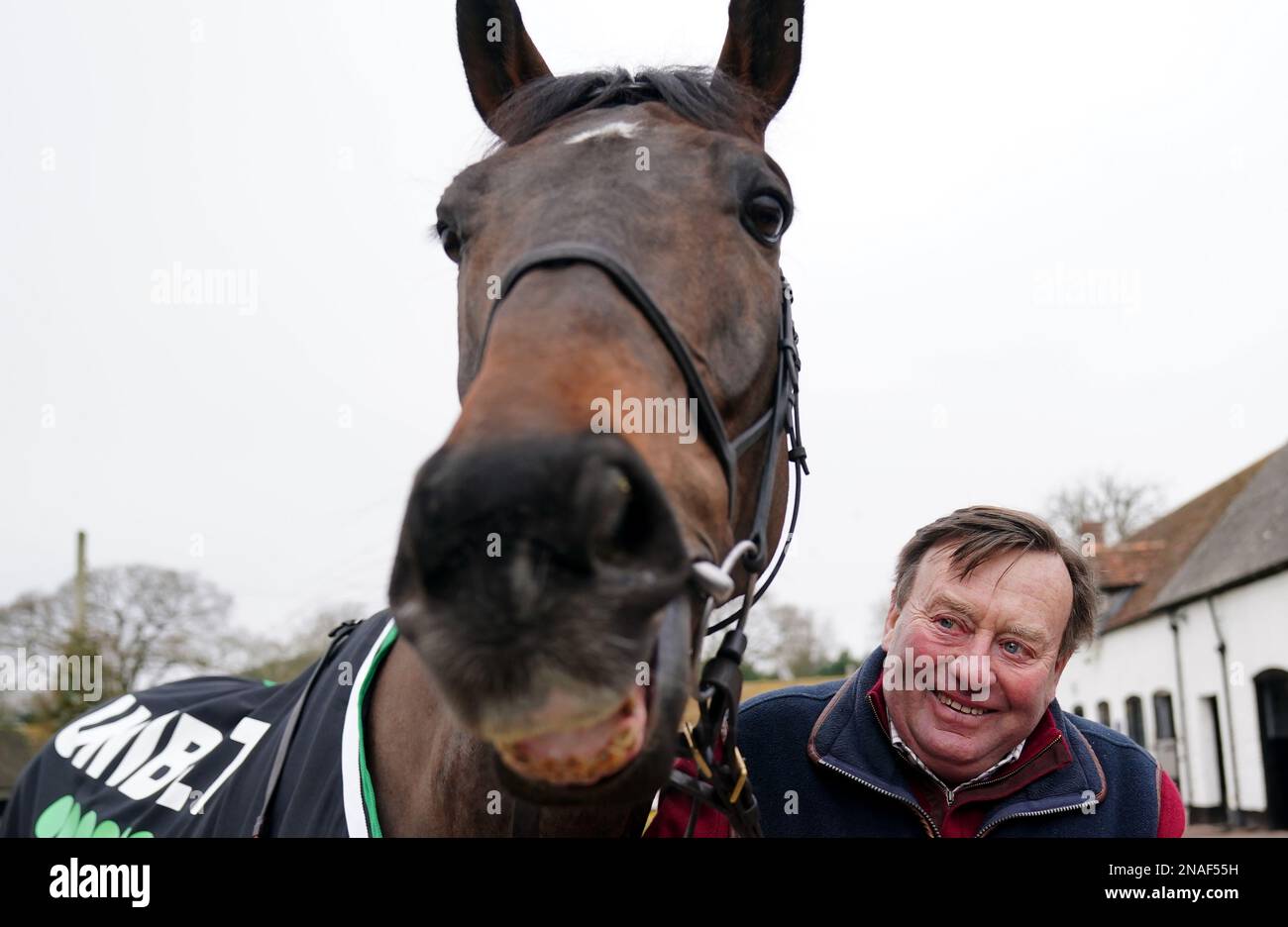 Trainer Nicky Henderson and Constitution Hill during a visit to Nicky