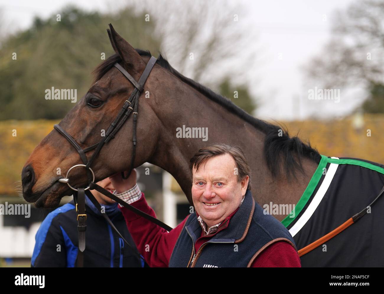 Trainer Nicky Henderson and Constitution Hill during a visit to Nicky