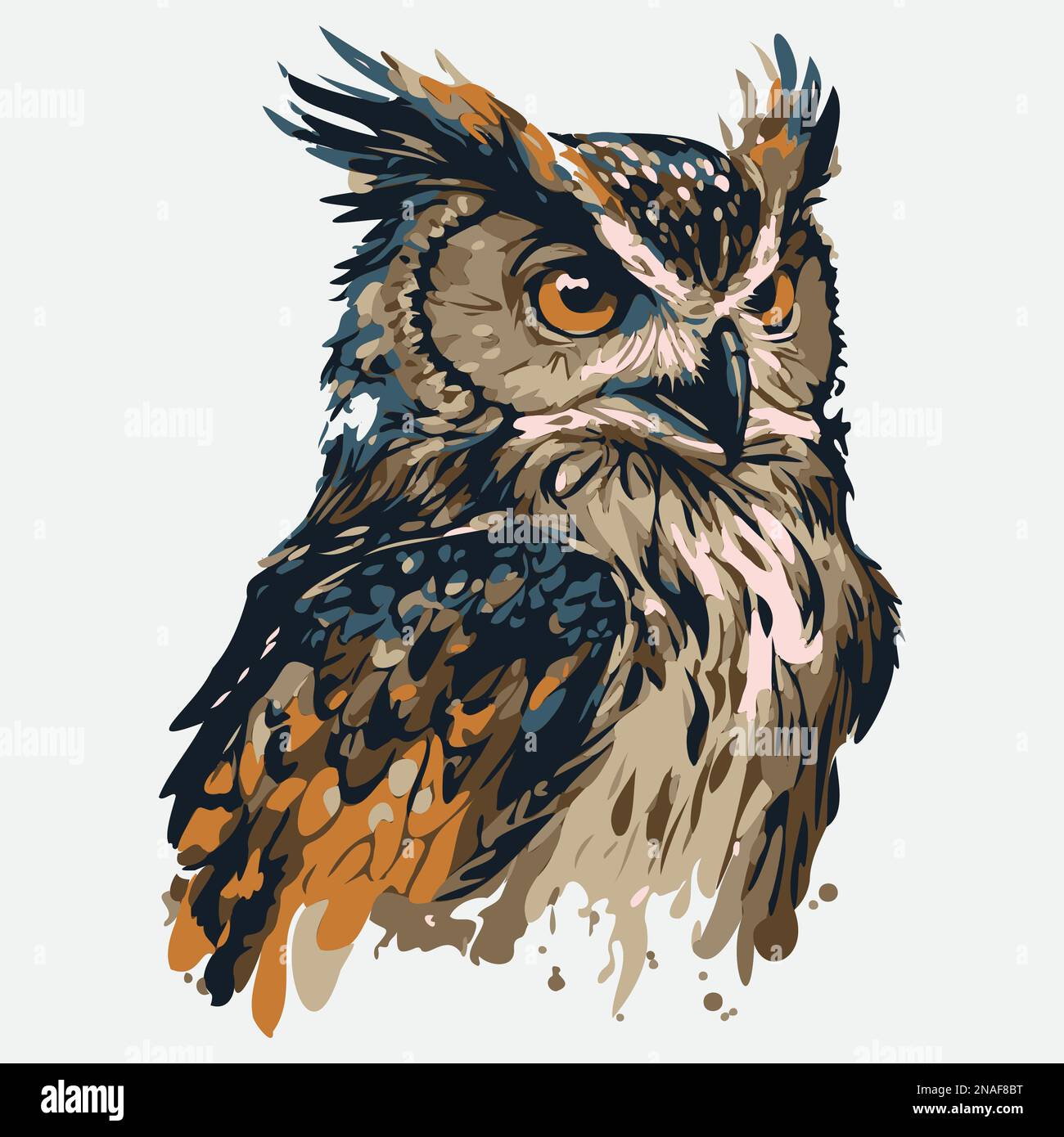 Colorful wise owl portrait, wpap, pop art style. Stock Vector