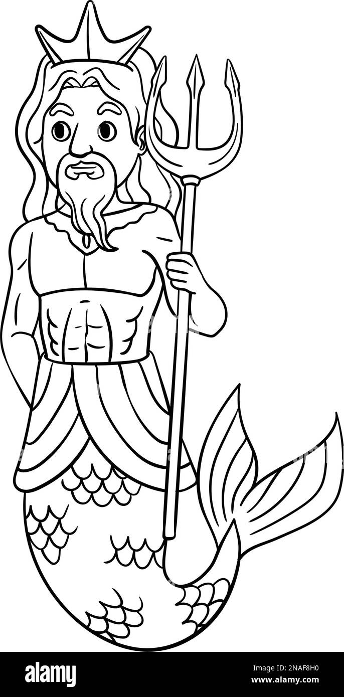 Merman King Isolated Coloring Page for Kids Stock Vector Image & Art ...