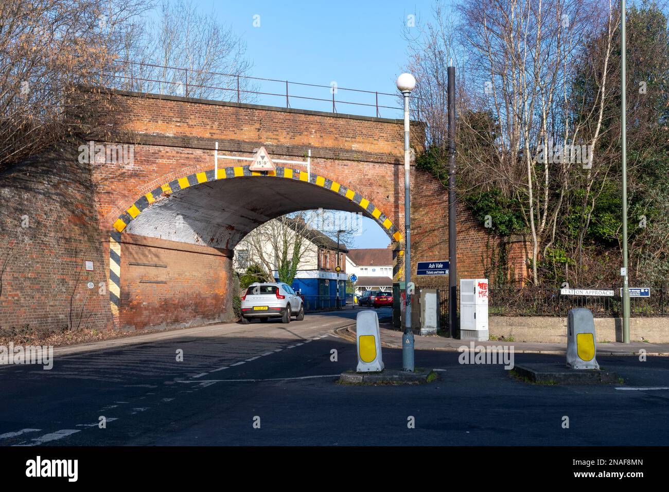 Ash Vale Station and railway bridge in Surrey, England, UK Stock Photo