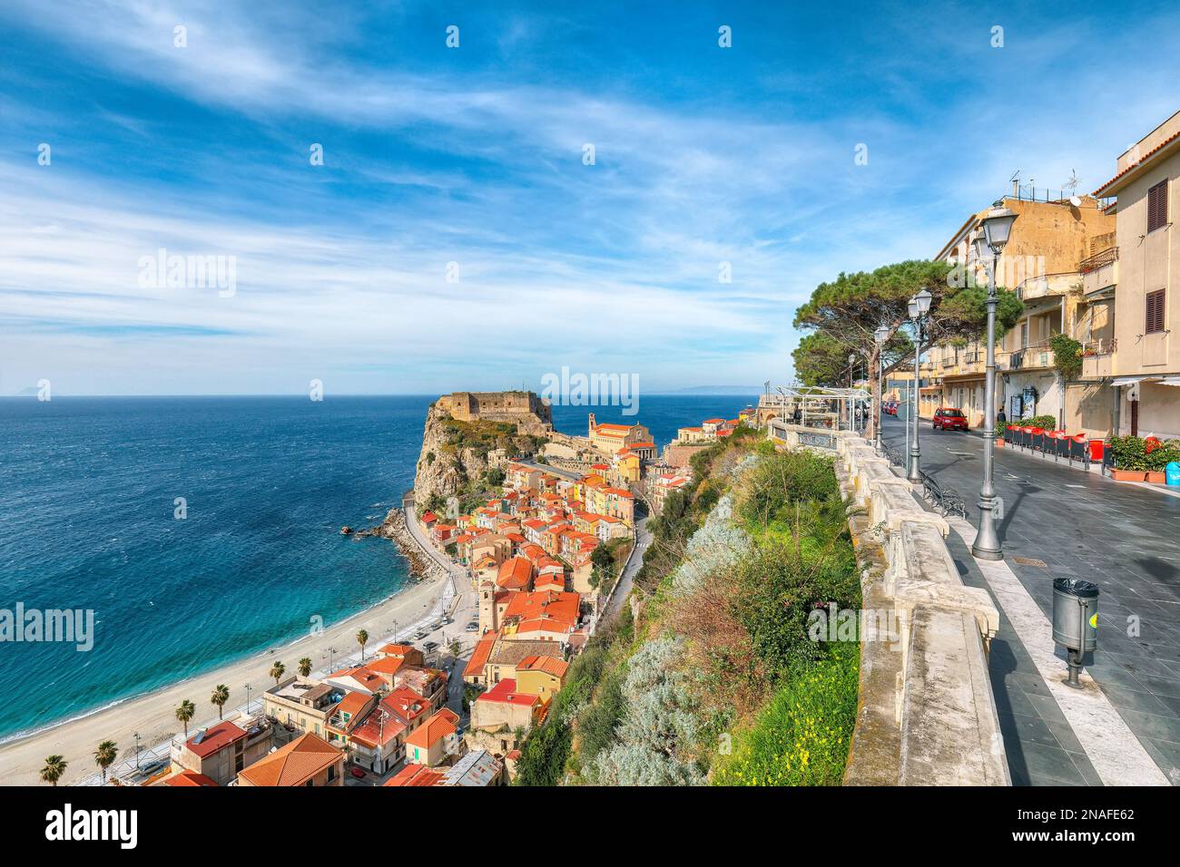 Awesome seaside and town Scilla with old medieval castle on rock ...