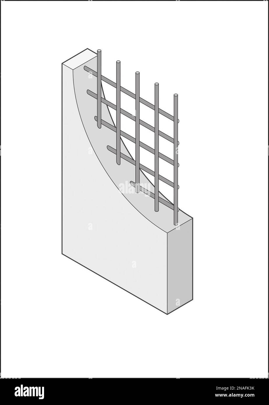 Illustration of reinforced concrete concrete strengthened by having