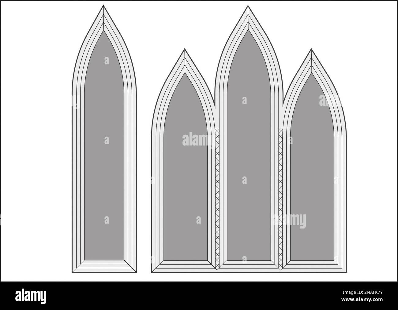 Illustration of lancets. A lancet is a tall, narrow window with a sharp
