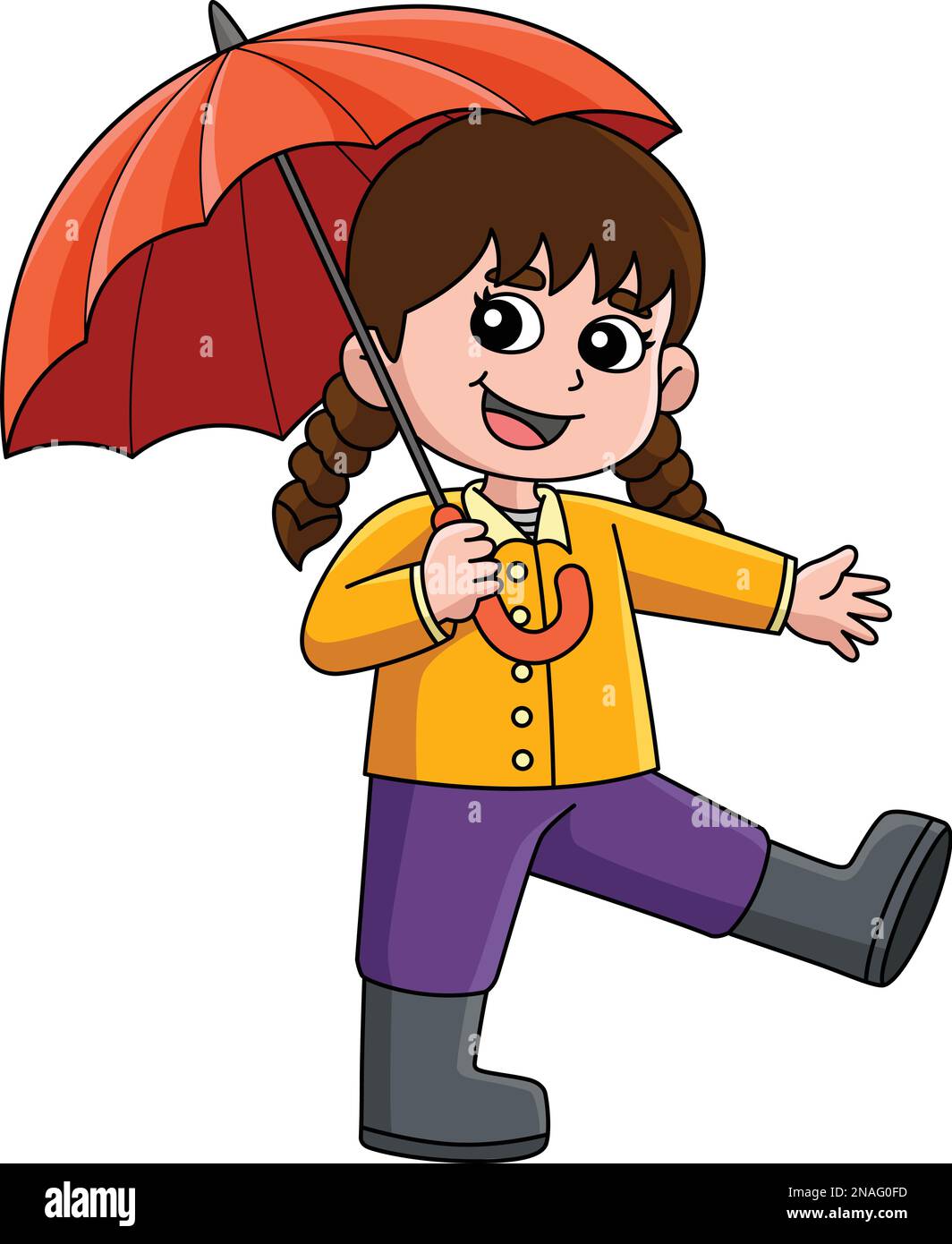 Spring Girl Holding an Umbrella Cartoon Clipart Stock Vector Image ...