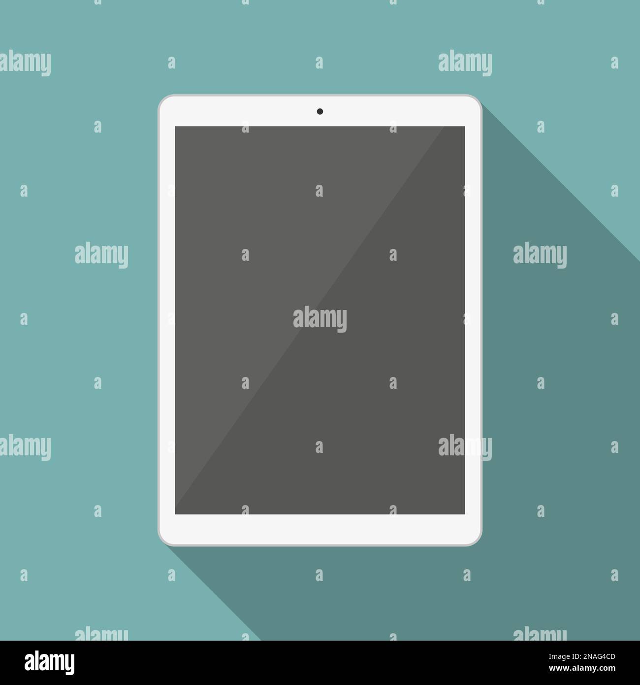 White tablet in a flat design with long shadow Stock Vector