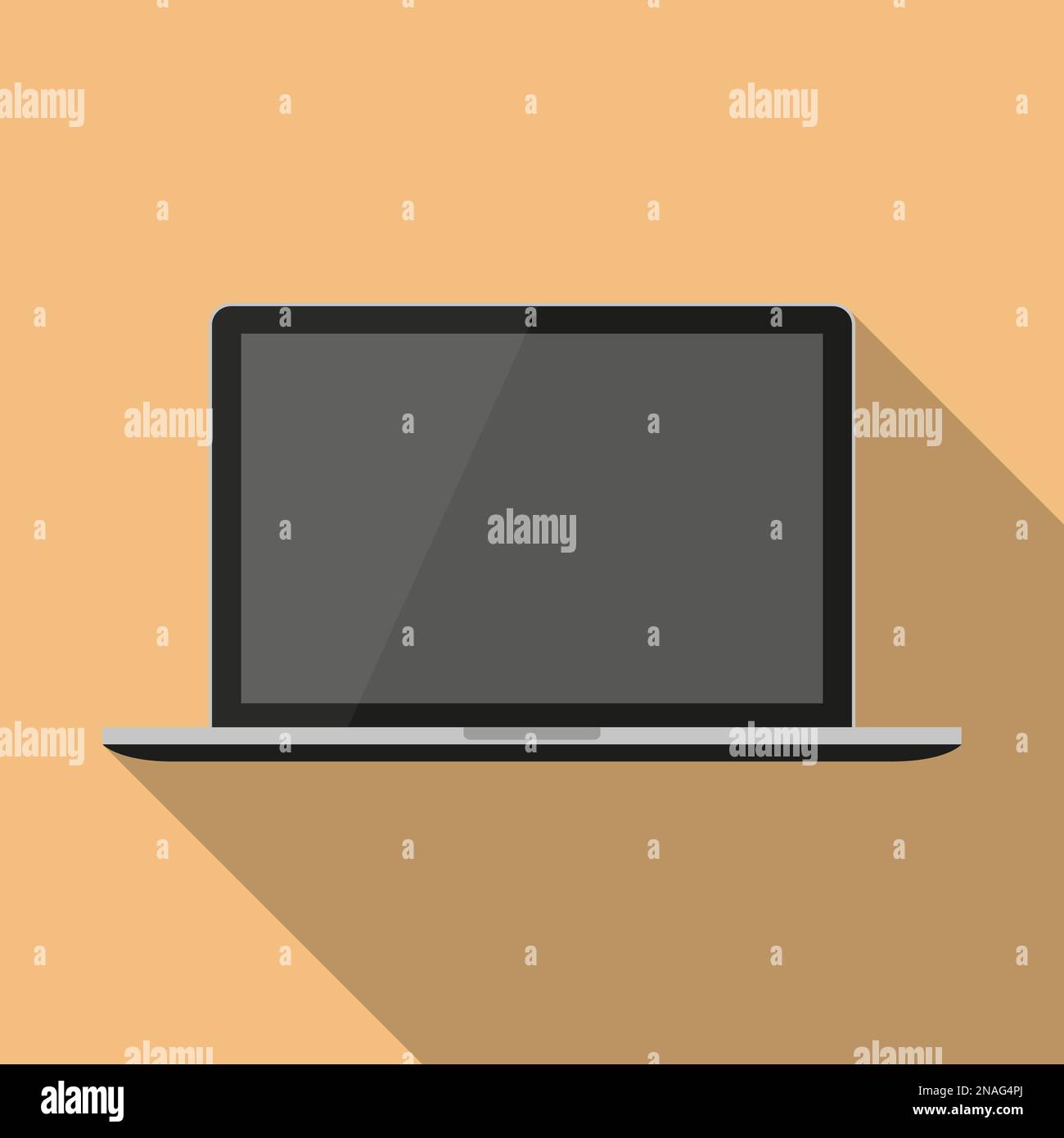 Laptop in a flat design with long shadow Stock Vector