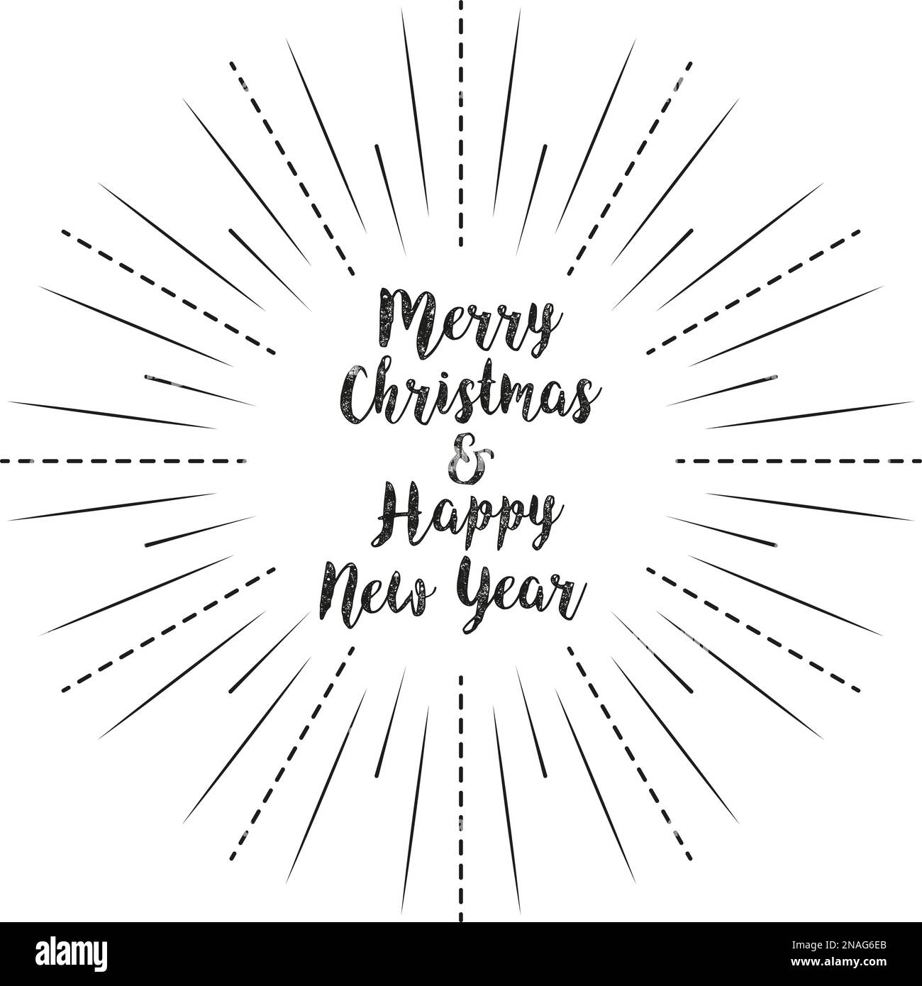 Merry Christmas and Happy New Year with sun rays linear background